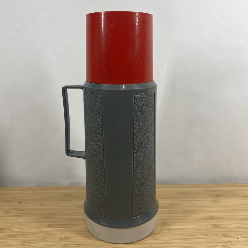 Vintage Thermos 75F Wide Mouth Food Jar Red Gray Vacuum Bottle Made in Canada